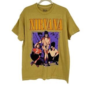 Officially Licensed Nirvana Grunge Tee Yellow Acid Wash Large Vintage Style